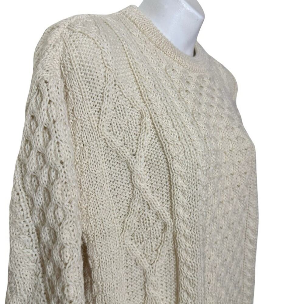 Aran Crafts Ireland 100% Wool Cable Knit Chunky Knit Fisherman Sweater Ivory S - Picture 12 of 16